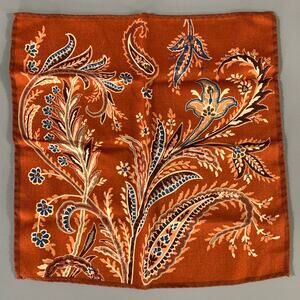 RODA Orange Blue Leaves Wool Silk Pocket Square